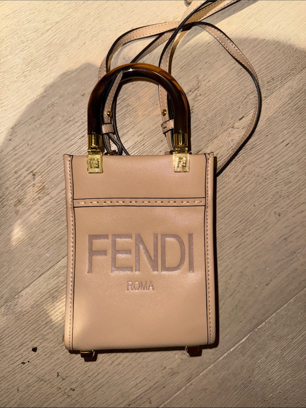 Fendi Roma Small Pink Leather Tote with Tortoiseshell Handles